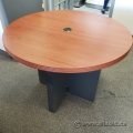 42" Cherry Wood Round Table with Grey Cutout Cross Base